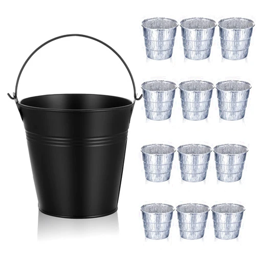 Patelai Drip Grease Bucket Can with 12 Pieces Disposable Foil Pads Grills Bucket Pads Wood Pellet Grills Replacement for Camp Wood Pellet Grill BBQ Accessories (Black)