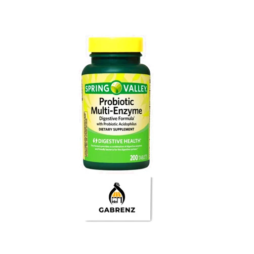 GABRENZ Spring Valley Probiotic Multi-Enzyme Digestive Formula Tablets, 200 ct - A Comprehensive Blend of Probiotics and Digestive Enzymes to Support Digestive Health. (Pack of 1) Includes a Gbz Ref Magnet