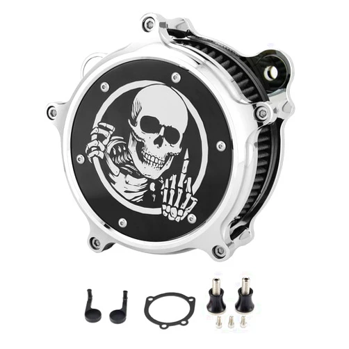 Chuanhao Air Filter Intake Filter System Kit Cnc Cut Air Cleaner Chrome Filter Kit for Motorcycle Dyna 2000 - 2017 Softail 2000 - 2015 Touring 2000 - 2007 Fitment - B(Chromed)