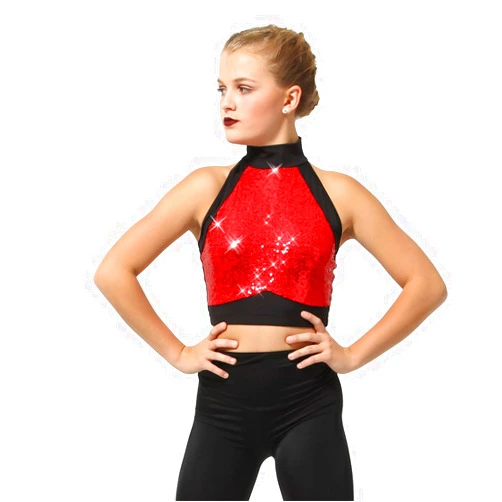 Alexandra Collection Sequin Crop Top for Womens Mid Length Just for Kix Dance Costume