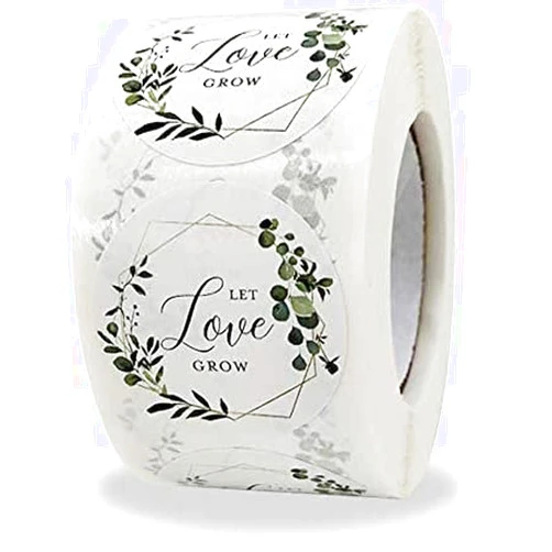 Generic Let Love Grow Stickers 1.5'' Circle Labels 500 Per Pack New Roll Handicraft Decoration Thank You Sealing Sticker Gift Envelope Wedding Celebration Botanical Boutique Stickers