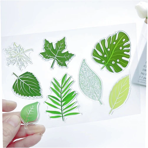MESYGK Spring Green Leaves Maple Clear Stamps Transparent Silicone Stamp Album Cards Rubber Stamp for Card Making Decoration and DIY Scrapbooking