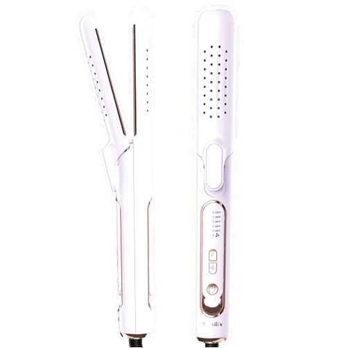 Terviiix Airflow Styler Curling Iron, Hair Curler with Cooling Air Vents to Lock in Style, Titanium Flat Iron Hair Straightener for Travel, 5 Adjustable Temp, Dual Voltage, Auto Shut Off, Purple
