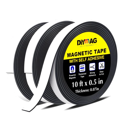 DIYMAG Magnetic Tape, 3 Rolls Magnetic Strip with Strong Self Adhesive Flexible Magnet Tape Roll for Craft DIY Projects, Whiteboards and Fridge Organization, 1/2