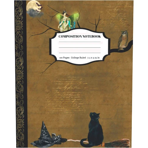 By Zeke Alexander Bookshop (Author) Composition Notebook College Ruled: A Vintage Cover with a Green Fairy, Black Cat, and Owl for School, Office, and General Writing Use