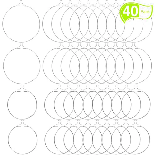 WILLBOND 40 Pieces Round Beading Hoop Earring Finding Component for Jewelry Making 2 Size (Silver)