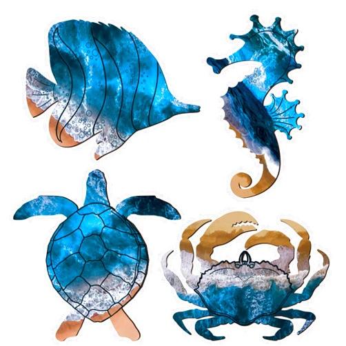 Qunclay Summer Coastal Wall Decor Beach Wall Art Decor Sea Turtle Seahorse Crabs Fish Wood Ocean Beach Themed Hanging Decor(Vivid)