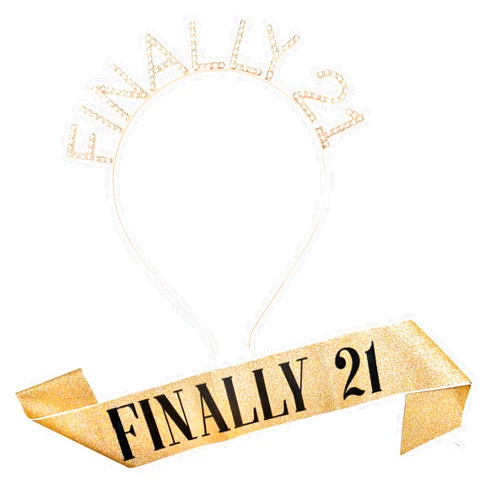 Sopopal Finally 21 Birthday Sash and Crown, Rhinestone 21st Birthday Headband Set Outfits Gifts for Women 21st Birthday Accessories for Her (Gold Bling/Black)