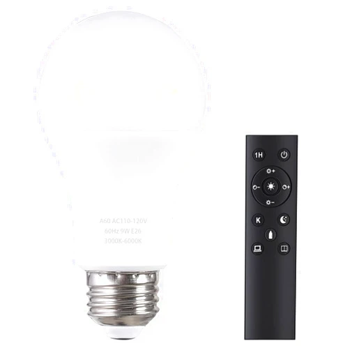 MXhme A19 LED Light Bulbs with Remote Control, 800LM 9W, 60W Equivalent LED Bulbs,Stepless Dimmable 3000K-6000K,E26 Base,CRI 80+,2.4GHz,25000+ Hours Lifespan,Light Bulb for Home Decor,1Bulb&1Remote