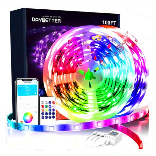 DAYBETTER Led Lights for Bedroom 100 ft, Led Strip Lights, Led Light Strips with Remote and App Control, Music Sync RGB Color Changing Led Lights for Room Decoration