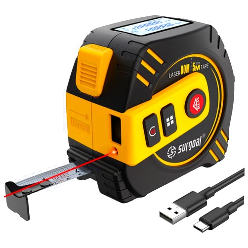 SG SURGOAL 2-in-1 Laser Tape Measure 262Ft Rechargeable Laser Measurement & 16Ft Self-Locking Measuring Tape Support to Pythagorean Mode, Area, Volume, Ft/Ft+in/in/M Unit Distance Meter for Woodworker Tool