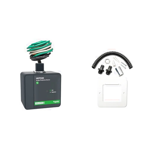 Square D by Schneider Electric HEPD80 Universal Whole House Surge Protection Device, 1-Phase, 3-Wire for 120/240V, 80kA, Black & Square D - HEPD58MKF HEPD Flush Mount Kit, White
