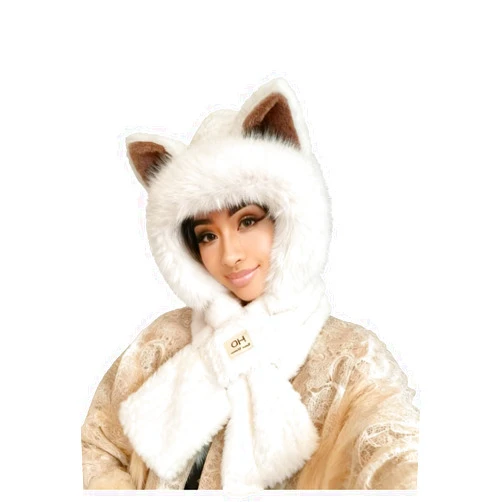 HiPiiy Cozy Fox Ears Plush Hat & Scarf Set - Women's Thickened Warm Winter Ear Warmer Scarf, Fox Ears Plush Design, Neck Warmer