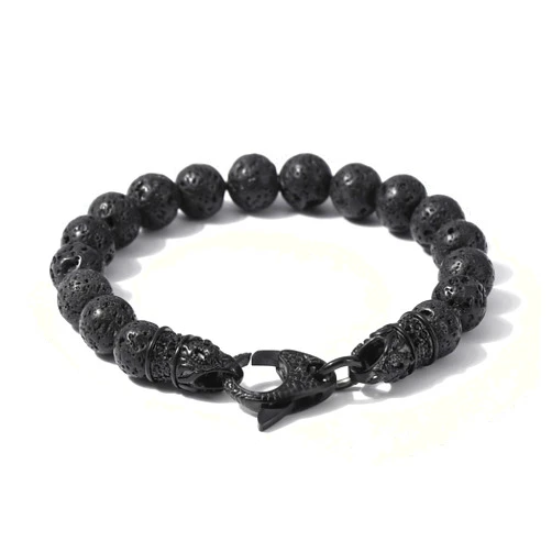 Starmond Mens Beaded Bracelets Gifts: 10mm Tiger Eye Mens Bracelet Black Mens Bracelets Beads with Lava Rock Stone and Stainless Steel Clasps as Mens Jewelry Gift of Anxiety Bracelets and Stress