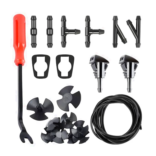 Mandark Car Windshield Washer Nozzle Hose Kit, 2Pcs Washer Nozzles &Gaskets, 12Pcs Hose Connectors, 10Pcs Hood Retainers, Fluid Hose and Fastener Remover, Compatiable with Grand Cherokee