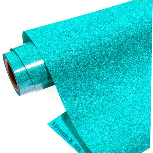 GIRAFVINYL Teal Glitter HTV Heat Transfer Vinyl, Glitter Teal Iron on Vinyl - 10” x 5ft Waterproof Aqua Vinyl for T-Shirt, Clothing Embellishment