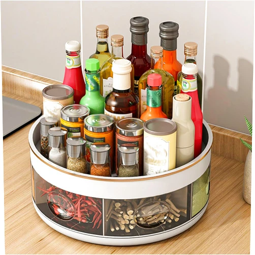 PERTID Lazy Susan Turntable, Removable Sections, Rotates 360 Degrees. Easily Organize Your Fridge, Cabinet or Counter, Plastic Cabinet Storage Bin (Color : White)