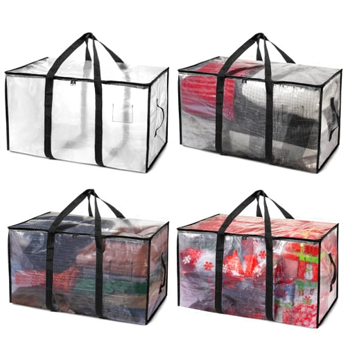 ClearSpace Heavy Duty Moving Bags or Storage Bags – Clear Storage Bins with Lids, Large Moving Boxes with Backpack Straps & Zippers – Packing Bags & Moving Supplies for College Dorm, 4 Pack