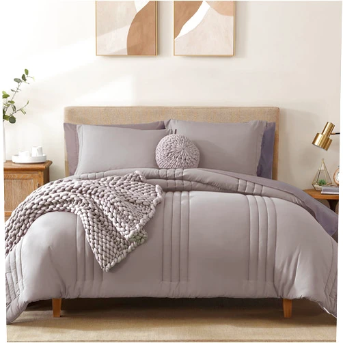 Monbix Queen Comforter Set - 7 Pieces Cloud Purple Bed in a Bag Queen Bedding Sets with Comforters, All Seasons Down Alternative Comforter Bed Set with Sheets, Pillowcases & Shams