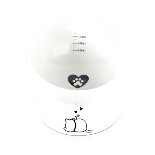 LENYOSSI Cat Bowl, Elevated Cat Food Bowl Protect Pet's Neck, 12 OZ Tilted Cat Bowls Anti Vomiting, Raised Cat Water Bowl for Cat and Small Dogs, Dishwasher Safe, White