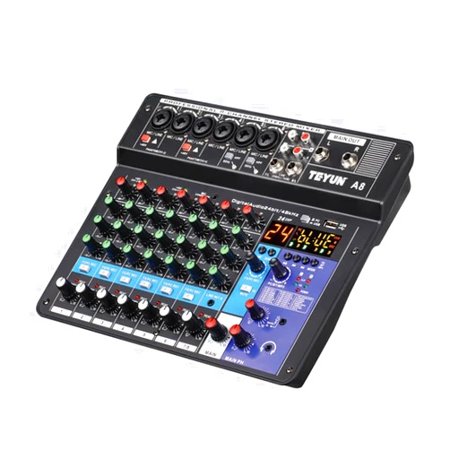 TEYUN 8 Channel Professional Portable Mixer Sound Mixing Console Computer Input 48v Power Number Live Broadcast A8 New (8-Channel)