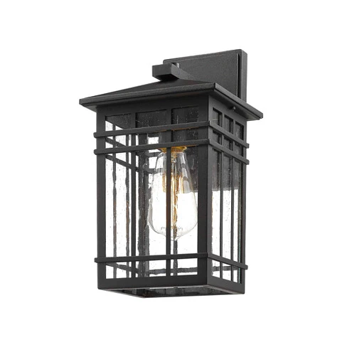 Rosient Outdoor Wall Lantern, Exterior Light Fixture Wall Mount, 1-Light Waterproof Outdoor Lighting Fixture with Seeded Glass for Porch, Garage, Patio, Hallway, Entryway, Black