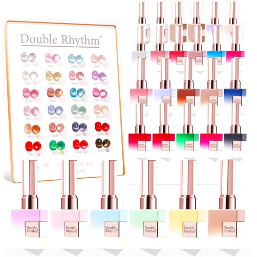 Double Rhythm 28Pcs 0.5Oz Gel Nail Polish Set Same Color Same Bottle Soak Off Gel Polish Kit Nail Art Manicure Salon DIY at Home for Women (Magnetic Cat Eye Collection-T24-7)