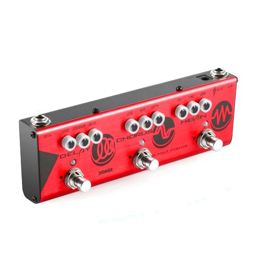 Donner Multi Guitar Effect Pedal Alpha Force 3 in 1 Effects Delay Chorus High Gain Distortion Pedal with Adapter