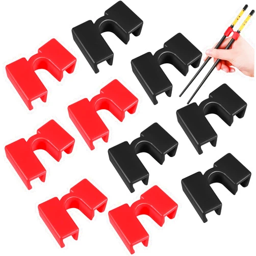 Patelai 10 Pieces Reusable Chopstick Helpers Non Slippery Training Chopsticks Plastic Replaceable Practice Chopstick for Adults Kids Beginner Right or Left Handed Trainers(Red, Black)