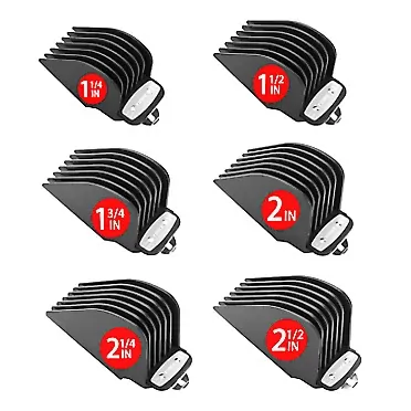 Yinke Clipper Guards Cutting Guides for Wahl Hair Clippers with Metal Clip of Model 1.25 in & 1.5 in & 1.75 in & 2 in & 2.25 in & 2.5 in, Fits Most Full Size Wahl Clippers (Black-6 PIECES) Black-6pcs