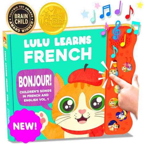Lulu Learns French French Books for Kids Vol. 1: Musical French Baby Book Learning Toys w/English, Bilingual Language Interactive Toy for Toddlers, Babies, Boys, Girls & Children