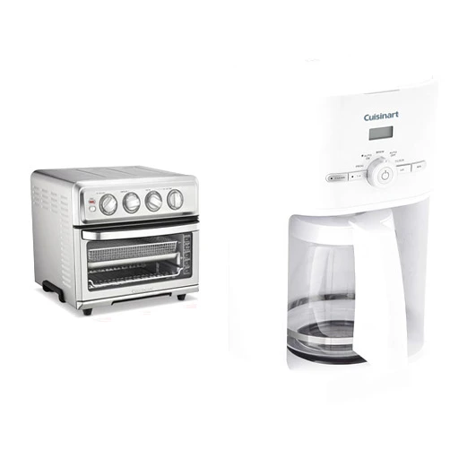 Cuisinart Air Fryer + Convection Toaster Oven, 8-1 Oven with Bake, Grill, Broil & Warm Options, Stainless Steel, TOA-70 & DCC-1120 12-Cup Classic Programmable Coffeemaker, White, 12-Cup, Programmable
