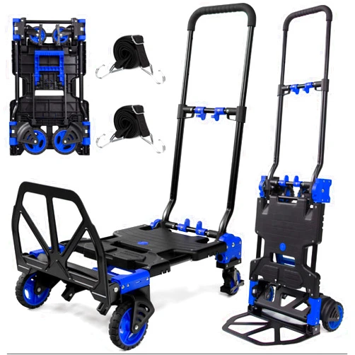 YANGTZE 2-1 Folding Hand Truck Dolly,330LBS Capacity Dolly Cart,Foldable Dolly Hand Truck with Retractable Handle and 4 Rubber Wheels,Hand Cart Foldable for Luggage/Travel/Office/Moving