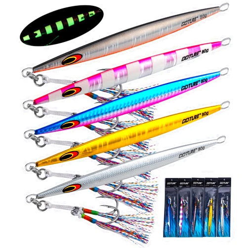 Goture 5pcs Vertical Fishing Jigs - Saltwater, Luminous Slow Jigging with Japan Import Laser Lead Vertical Jigs 2.82/5.64/7.05 Oz