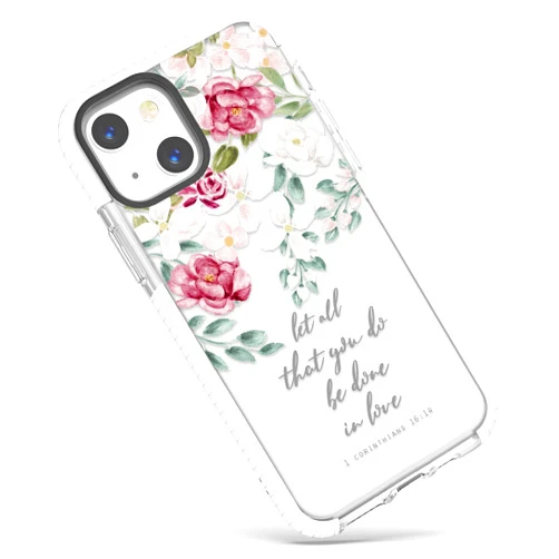 Frepstudio iPhone 15 Bible Verses Clear Cute Case for Girls Women,Roses Inspirational Scripture Christian Quotes Corinthians 16:14 Soft Protective Case Compatible with iPhone 15