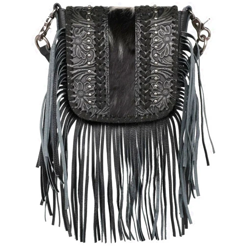 Montana West Handcrafted Leather 4 in 1 Bundle Clutch Crossbody Biker Bag w Fringe & Coin Key Fob