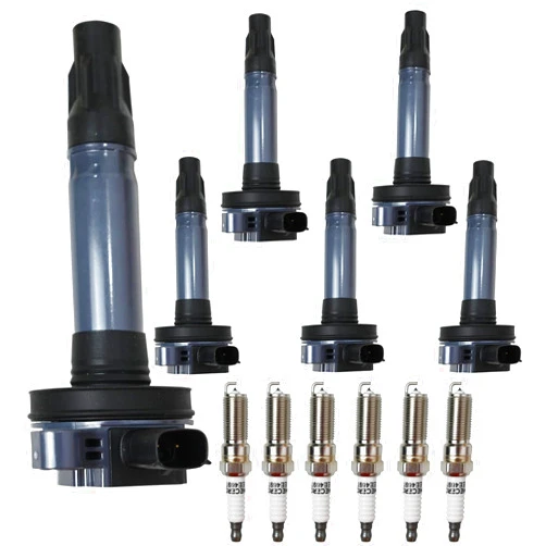 MECERO Ignition Coil Pack UF553 DG520 and Spark Plug 6509 Compatible with Ford Lincoln Mazda Mercury Edge Flex Taurus Explorer MKS MKT MKZ MKX CX-9 Sable V6 3.5L 3.7L 6Pcs
