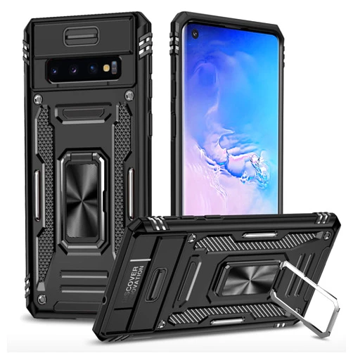 Zewan for Galaxy-S10-Case,S10 Case with Slide Camera Cover Protector and 360°Rotate Ring Stand, Heavy Duty Shockproof Military-Grade Phone Case for Samsung Galaxy S10 Case,Black