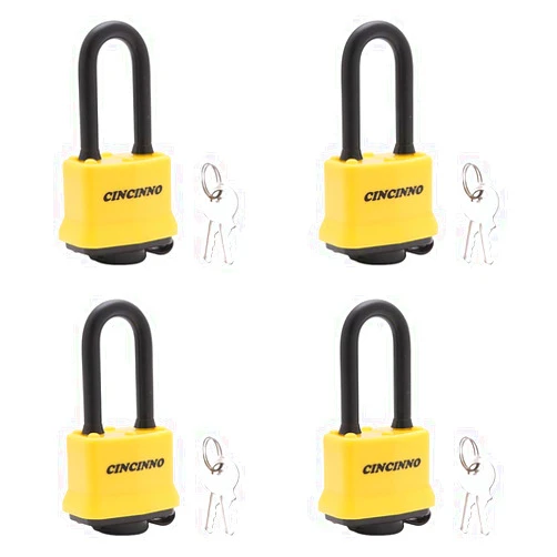 CINCINNO 4 Pack Heavy Duty Covered Laminated Steel Padlocks Keyed Alike, Weatherproof Padlocks with 1-9/16 in. Wide Body, Long Shackle for Gate Lock, Shed Lock, Storage Locker Lock