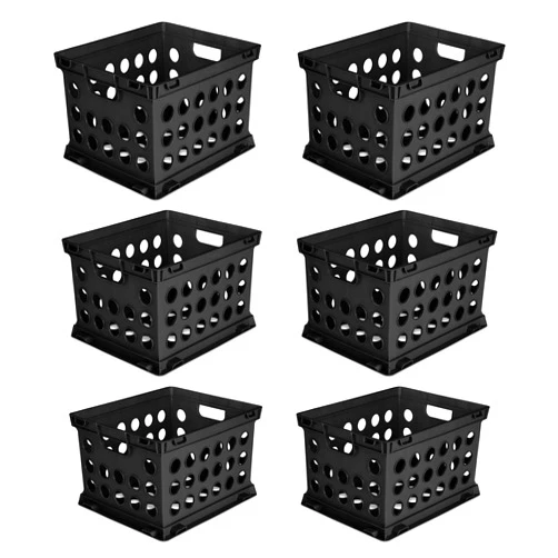 CNEIESD 6-Pack File Crate, Storage Crates, Plastic Storage Bins for Letter & Files, Stackable Organizer Box with Handles, Black File Organizer for Home Office & Garage, 17.25