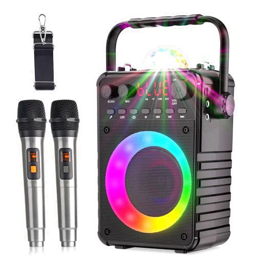 VerkTop Karaoke Machine, Portable Bluetooth Karaoke Speaker with Disco Projection Lights for Kids Adults, Singing Machine with Two Wireless Microphone, Birthday Gifts for Girls Boys Home Party