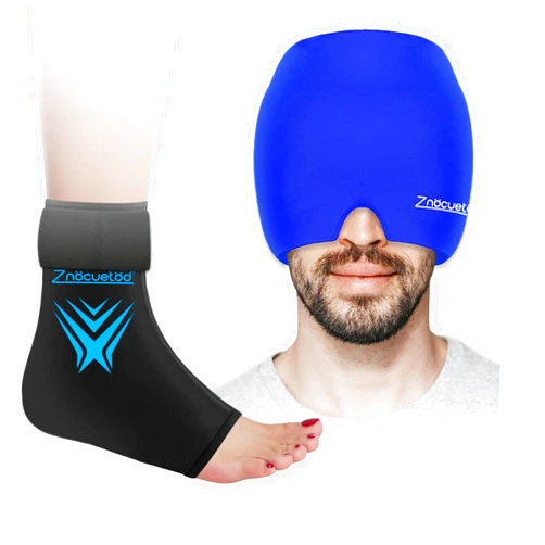 ZNÖCUETÖD Bundle of Ankle Ice Pack Wrap for Swelling and Migraine Headache Relief Cap Hat, Head ice Pack Wrap Cooling Gel Ice Beanie Cold Cap
