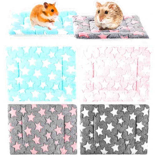 Tuanse 4 Pack Guinea Pig Bed Mat Bedding Rabbit Winter Bed Pad for Indoor Warm Small Animal Bed Mattres Fleece Sleeping Pad for Hedgehogs Bunny Ferrets Hamster (Star,13 x 10 Inch)