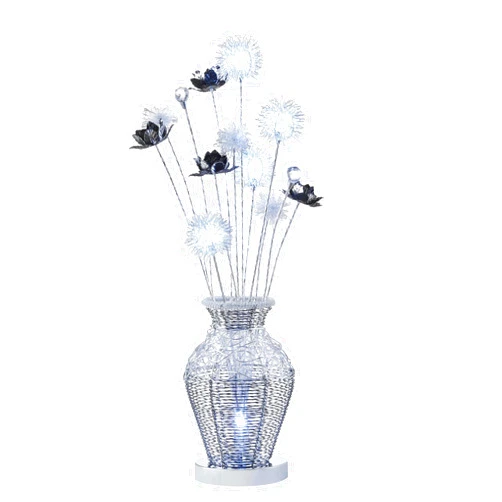 Benzara Benjara 32 Inch Accent Table Lamp, Metal Flowers with Vase Design, Chrome Finish, Silver