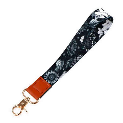 Juanooo Cool Black Wrist Lanyard for Car Keys Cute Boho Small Keychain Wristlet Lanyard for Women Girls Teachers for Phone Wallet Sunflower Short Hand Wrist Lanyard Key Chain
