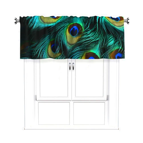 FZQVSLCM Valance for Windows Blackout Small Kitchen Curtain Valance Close-Up of Peacock Feathers Farmhouse Window Treatments 1 Panel Bathroom Window Curtains for Living Room Cafe 54