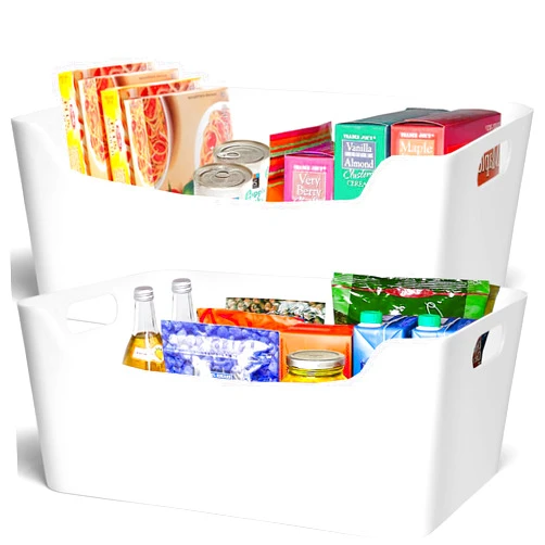 FINESSY White Plastic Baskets for Organizing 2 Pack Bins, Plastic Storage Baskets for Shelves, Small Organizer Bins, Small Baskets for Organizing, White Storage Bins, Small Plastic Storage Bins
