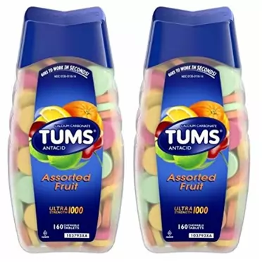 TUMS Ultra Strength Antacid Tablets for Chewable Heartburn Relief and Acid Indigestion Relief, Assorted Fruit, 2 Count