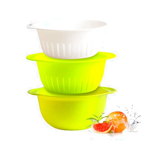 MR.SIGA zova Stackable Large Kitchen Colander Deep Bowl Strainer for Kitchen with Handles, White & Green