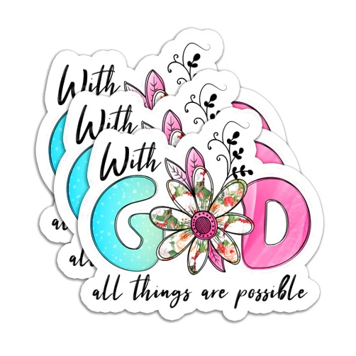 HYKADEUS (3Pcs) with God All Things are Possible Colorful Christian Sticker, Waterproof Vinyl Decals for Books Laptops Phone, Phone Cases Water Bottles Tumbles, Christian Gifts, 3 x 2.5 Inch